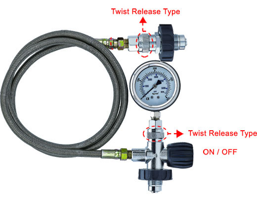 Sonar Gas Transfer/Fill/Equaliser Hose with Pressure Gauge - DIN