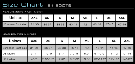 Waterproof Boot Sizing Chart